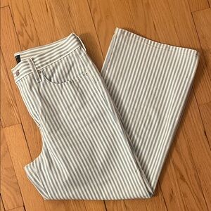 J. Crew Blue & White Striped Wide-Leg Crop Jeans